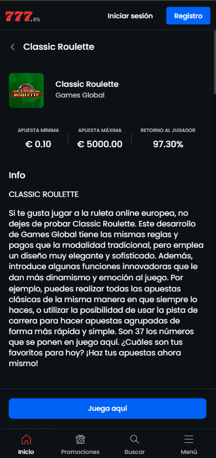 Información una de las mejores ruletas online en Casino777