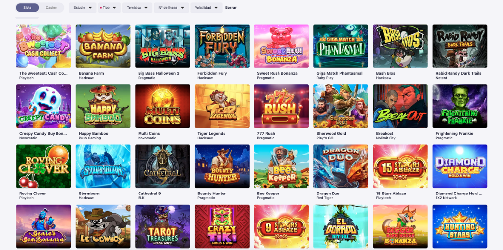 Catalogo de tragaperras en un casino online fiable en España